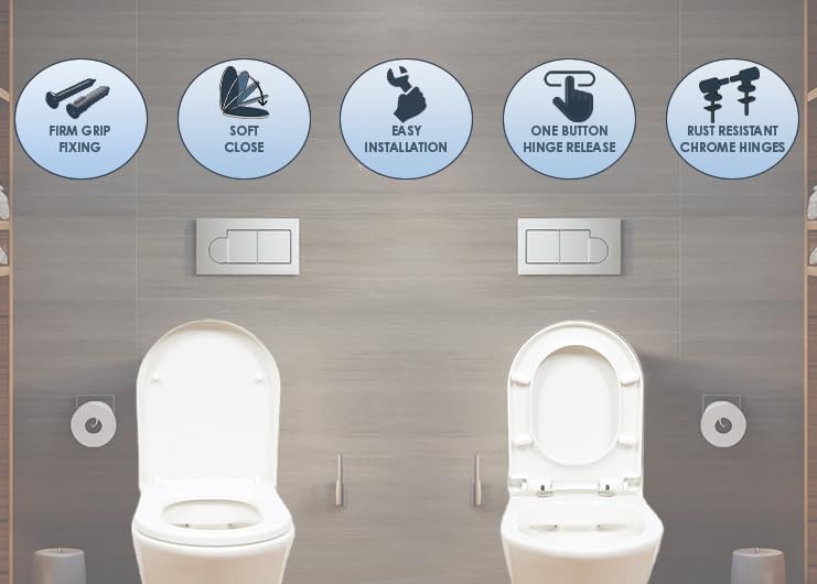 AQUALONA® Premium Thermoplastic Toilet Seat Soft Close Hardwearing Seat with Two Button Hinge Release D Shaped Easy to Clean Simple Installation Top and Bottom Fittings (White - D Shape)