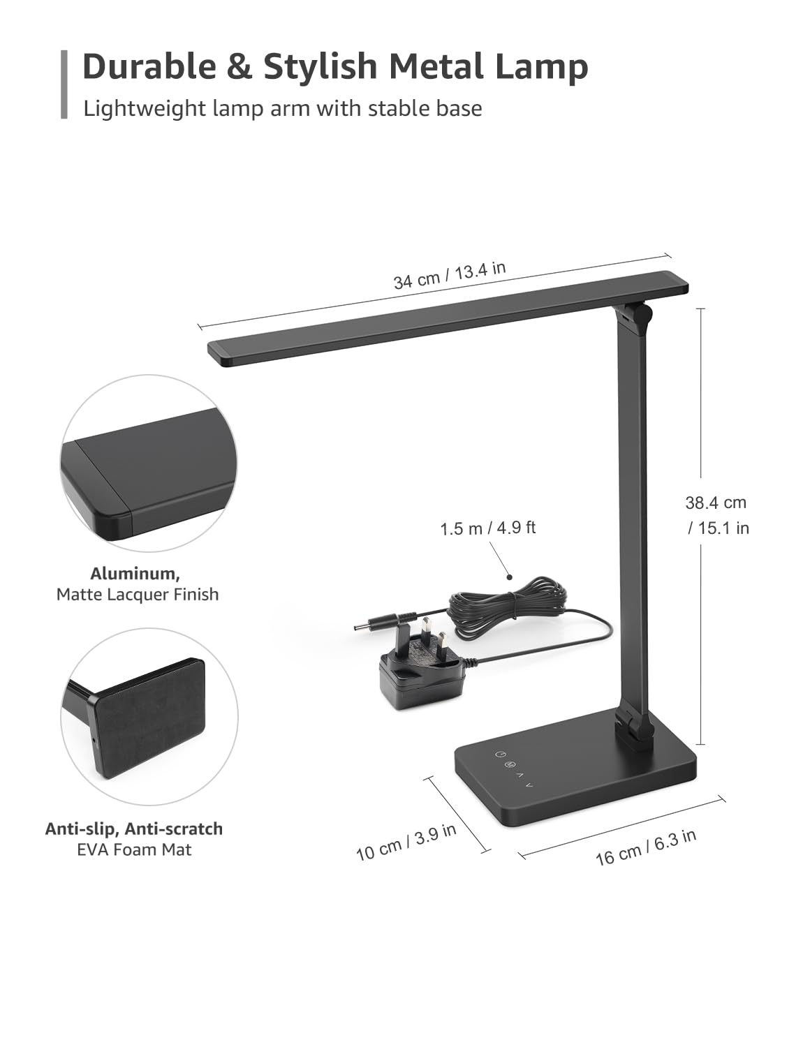 Lepro LED Desk Lamp, 700lm Office Desk Lamp with USB Charging Port, White