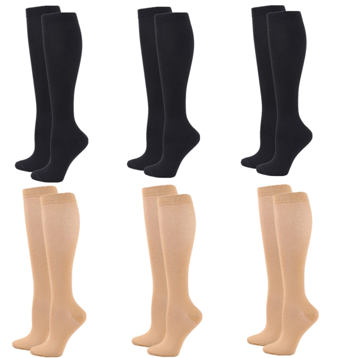 Compression Socks for Women Men, 2/3/4/6 Pairs 20-25mmHg Knee High Socks Compression Stockings for Sport, Athletic, Edema, Diabetic, Varicose Veins, Travel, Pregnancy, Nursing