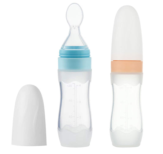 PandaEar Silicone Baby Food Dispensing Spoon — 2 Pack, 4oz, BPA-Free, Dishwasher Safe | Fruit Feeder & Squeeze Feeder | Blue