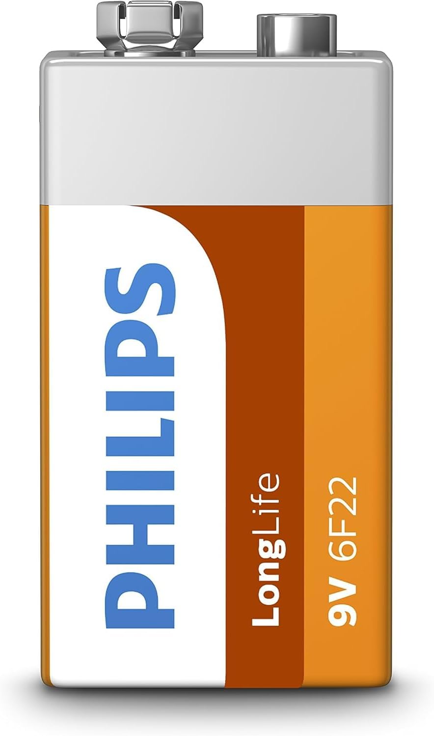 PHILIPS 9V Zinc Battery - 6F22 - Shelf Life up to 5 Years