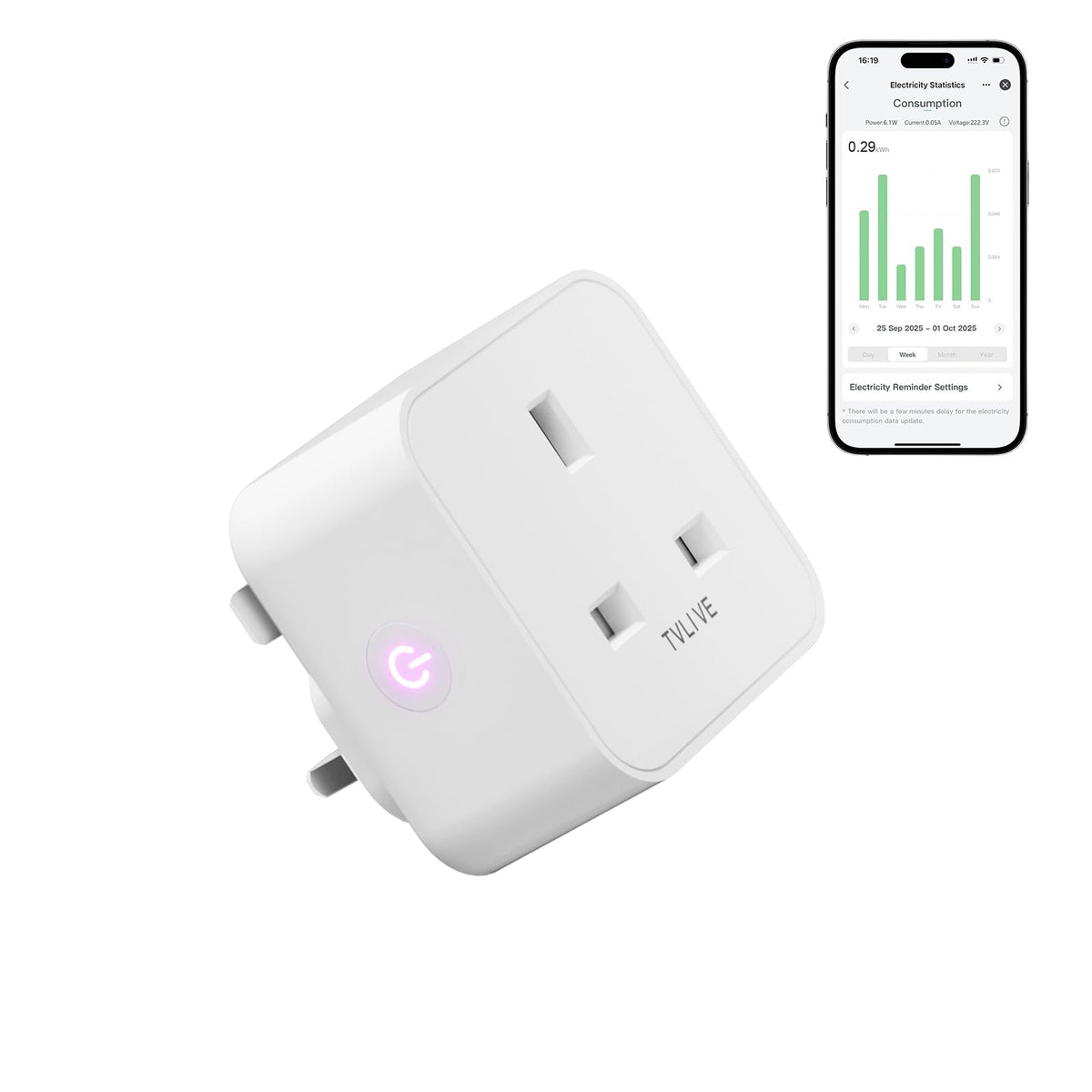 Smart Plug, TVLIVE 2 Pack Smart Plugs that Work with Alexa (Echo, Echo Dot), Google Home Voice Control, Energy Monitoring, Remote Control, Timer & Schedule, smart wifi plug socket UK, No Hub Required