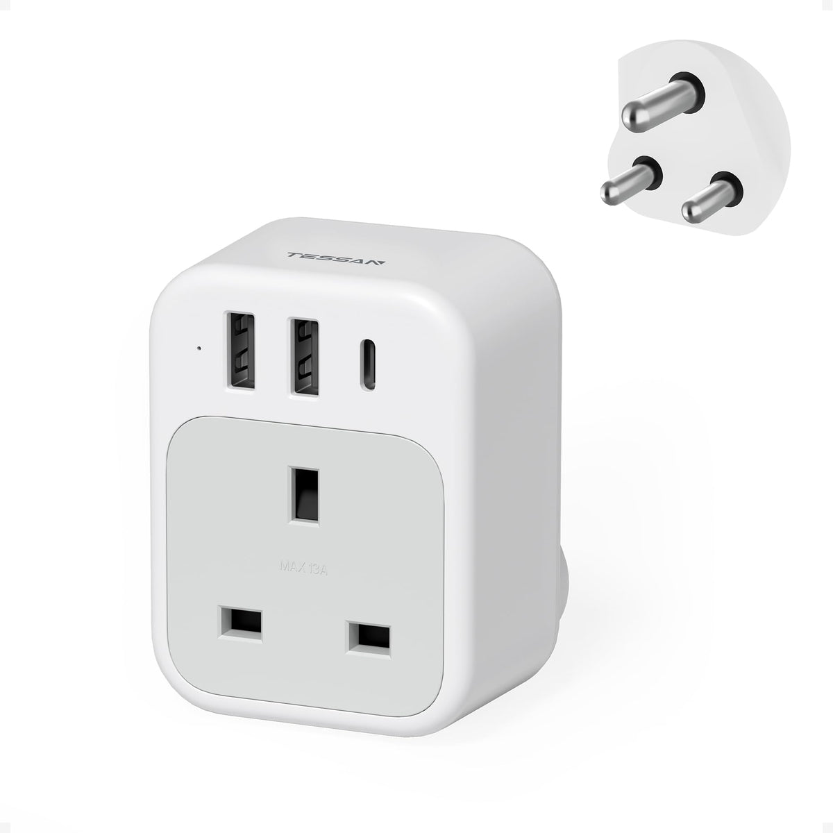 TESSAN UK to Italy Plug Adapter, Grounded Type L Travel Adaptor with USB C