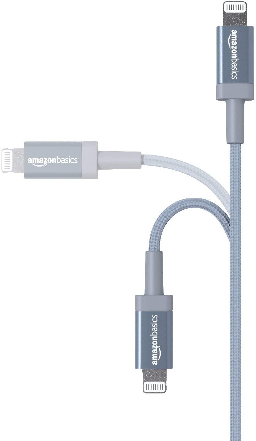 Amazon Basics USB-A to Lightning Charger Cable, Nylon Braided Cord, MFi Certified for Apple iPhone 14 13 12 11 X Xs Pro, Pro Max, Plus, iPad, 0.9 m, Silver