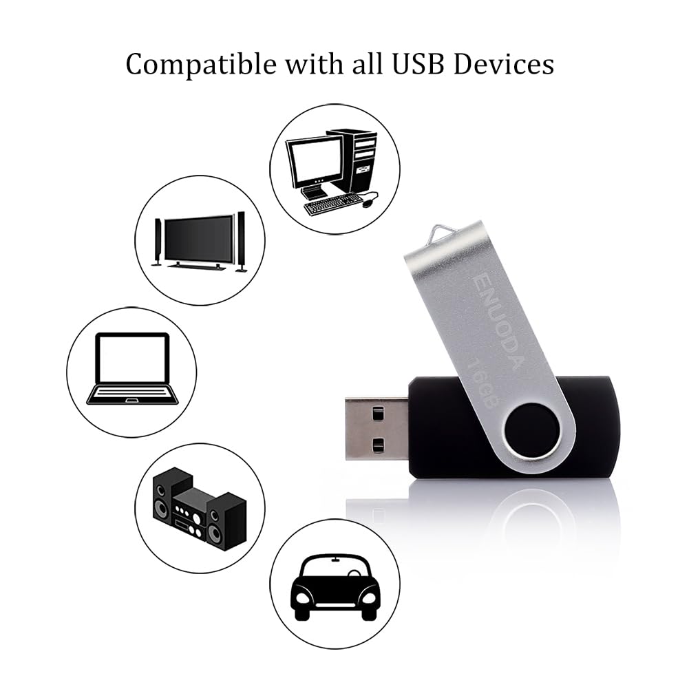 ENUODA Memory Stick 128GB USB 2.0 Flash Drives Swivel Design Storage Thumb Drive Pen Drive (Black)