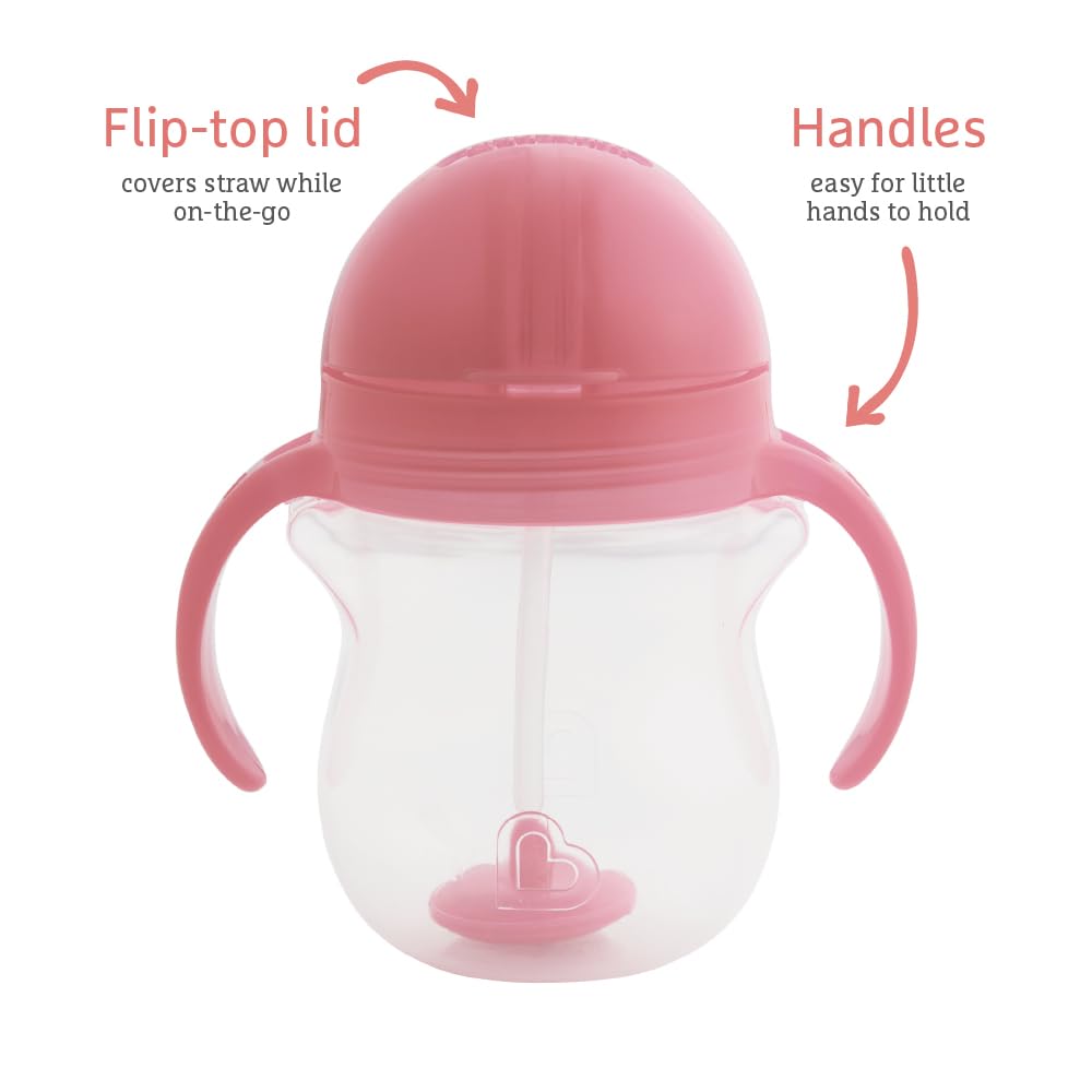 Munchkin Click Lock Tip & Sip Straw Cup Set| Baby & Toddler Sippy Cups with Straw| BPA Free Non Spill Cup| Dishwasher Safe Baby Straw Cup| Weighted Straw Childrens Cups| 7oz/207ml| 2 Pack| Pink/Purple