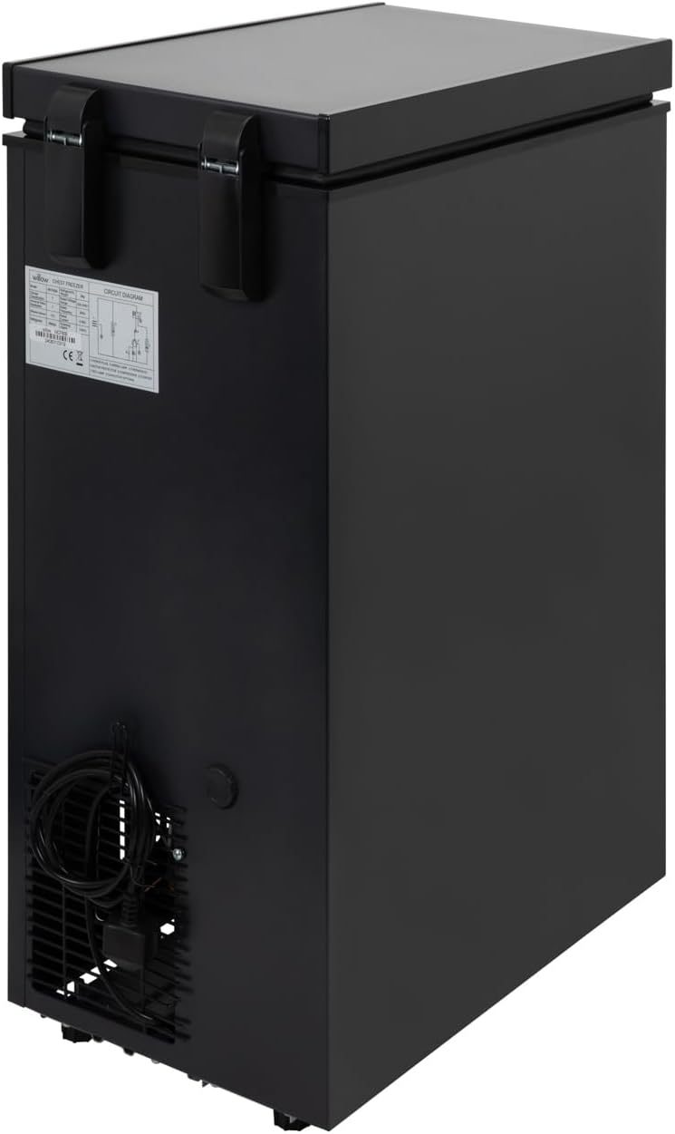 Willow WCF60B Freestanding 51L Slimline Compact Chest Freezer with Adjustable Thermostat, Removable Storage Basket, Suitable for Outbuildings and Garages - Black