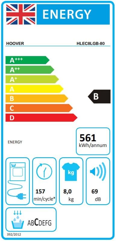 Hoover HLEC8LGB-80 Freestanding Condenser Tumble Dryer, Sensor Dry, 8 kg Load, Black
