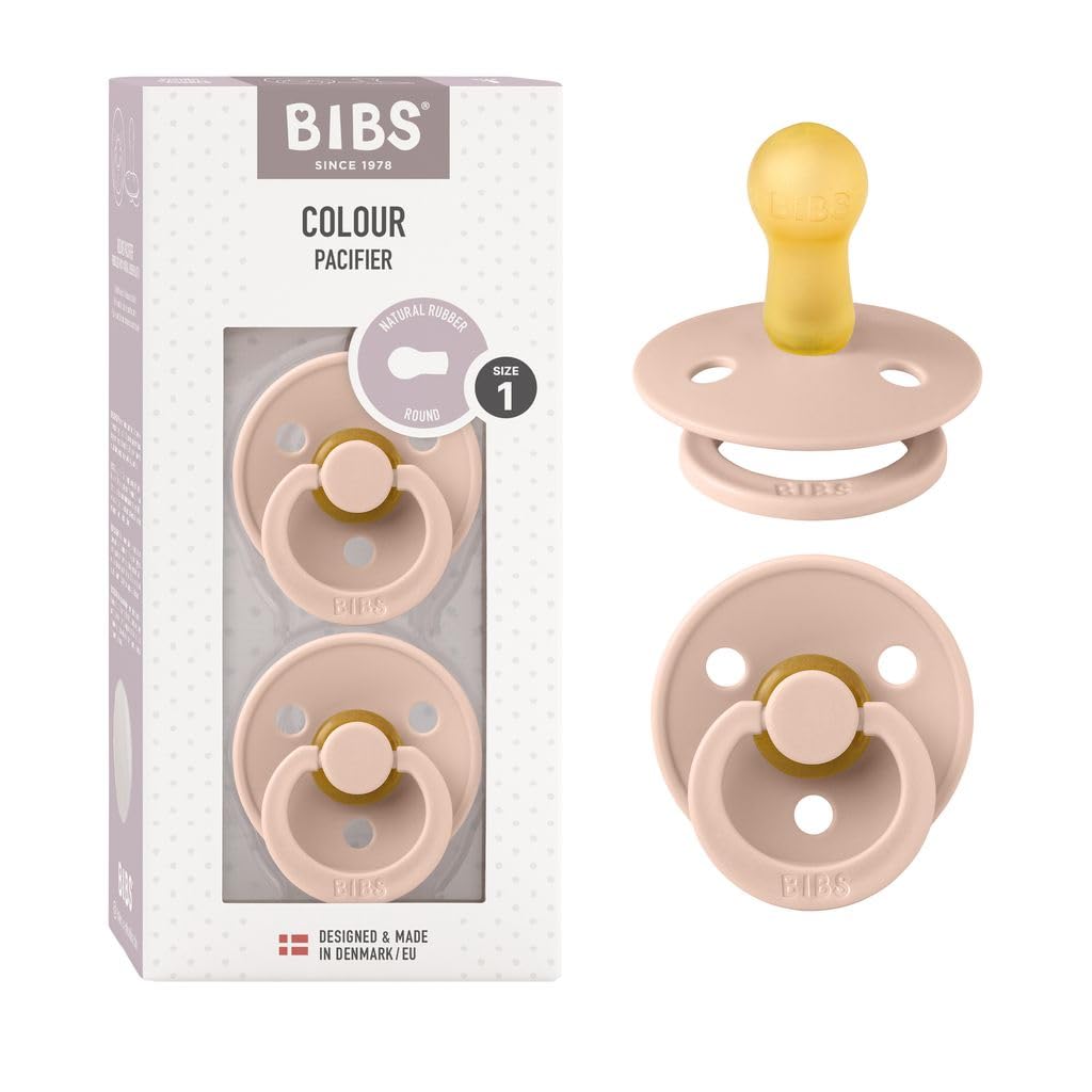 BIBS Colour Soother 2-Pack, BPA Free Dummy Pacifier, Round Nipple. Natural Rubber Latex, Made in Denmark, Size 2 (6-18 Months), Baby Blue