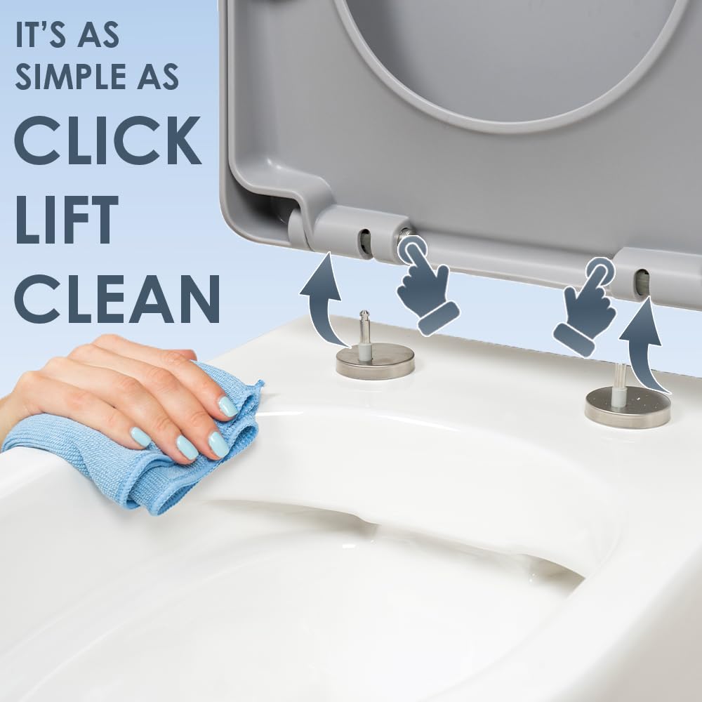 AQUALONA® Premium Thermoplastic Toilet Seat Soft Close Hardwearing Seat with Two Button Hinge Release D Shaped Easy to Clean Simple Installation Top and Bottom Fittings (White - D Shape)