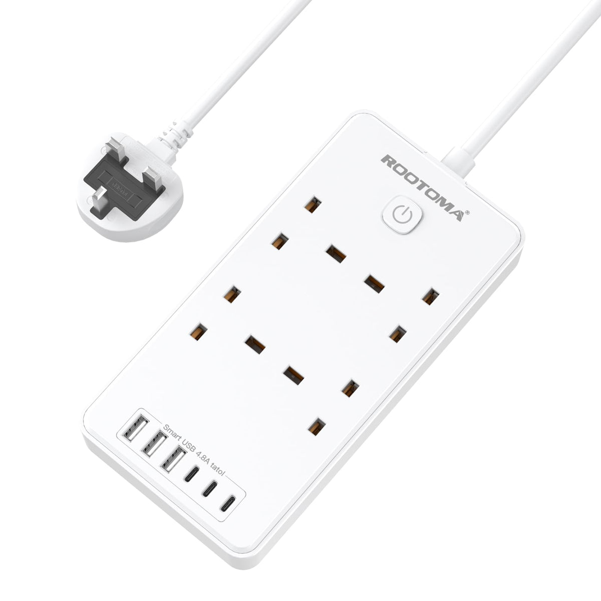 Extension Lead with 6 USB Slots (3 USB C), 4 Way Surge Protected, 3M