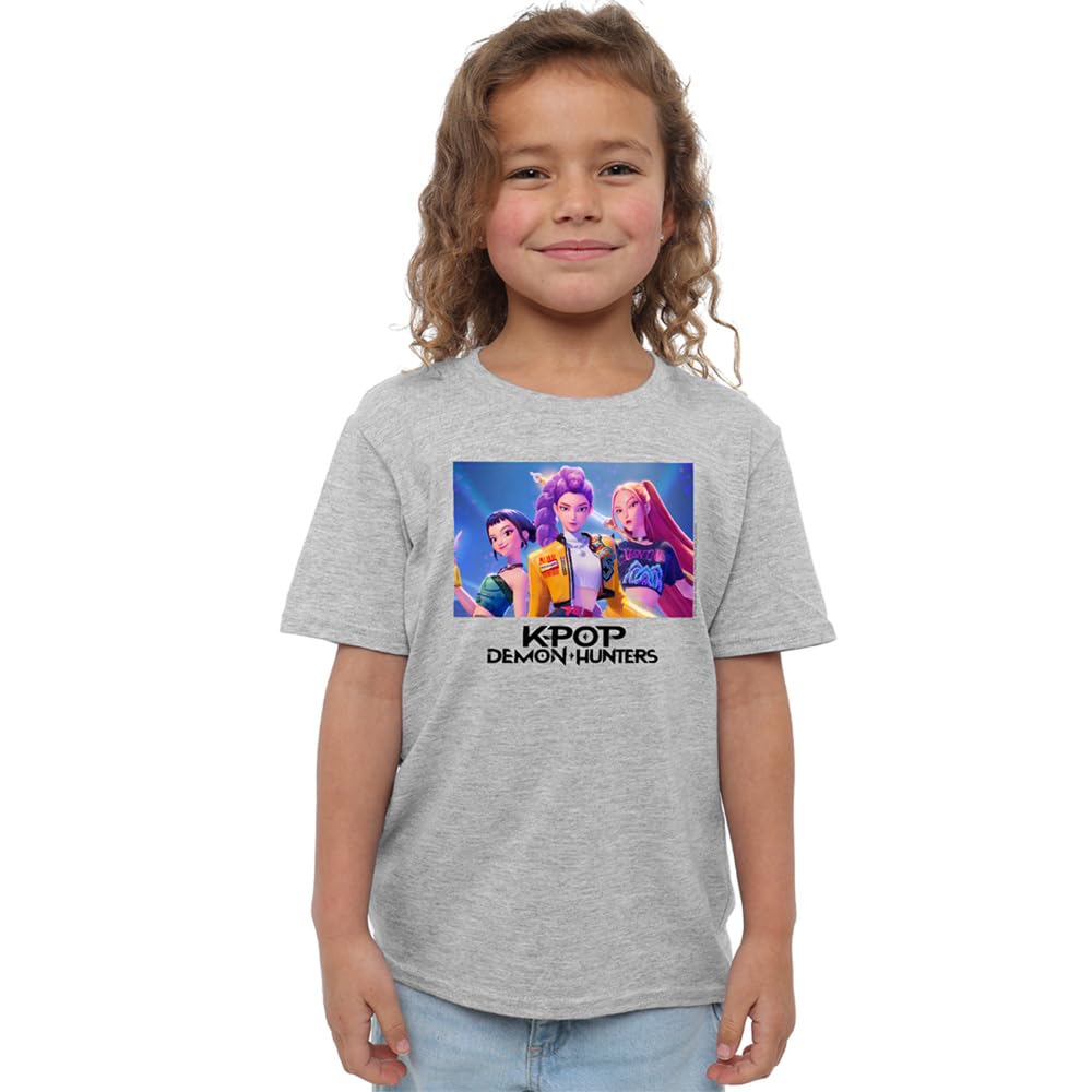 Kpop Demon Hunters Unisex Kids K-pop Demon Hunters - Heroic Huntrix Huntr/X Kids T Shirt, White T-Shirt (Pack of 1)