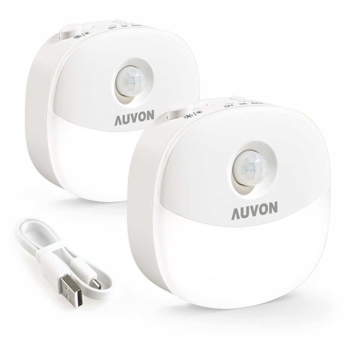 AUVON Magnetic Rechargeable Night Light, Motion & Dusk-Dawn Sensor, 2 Packs