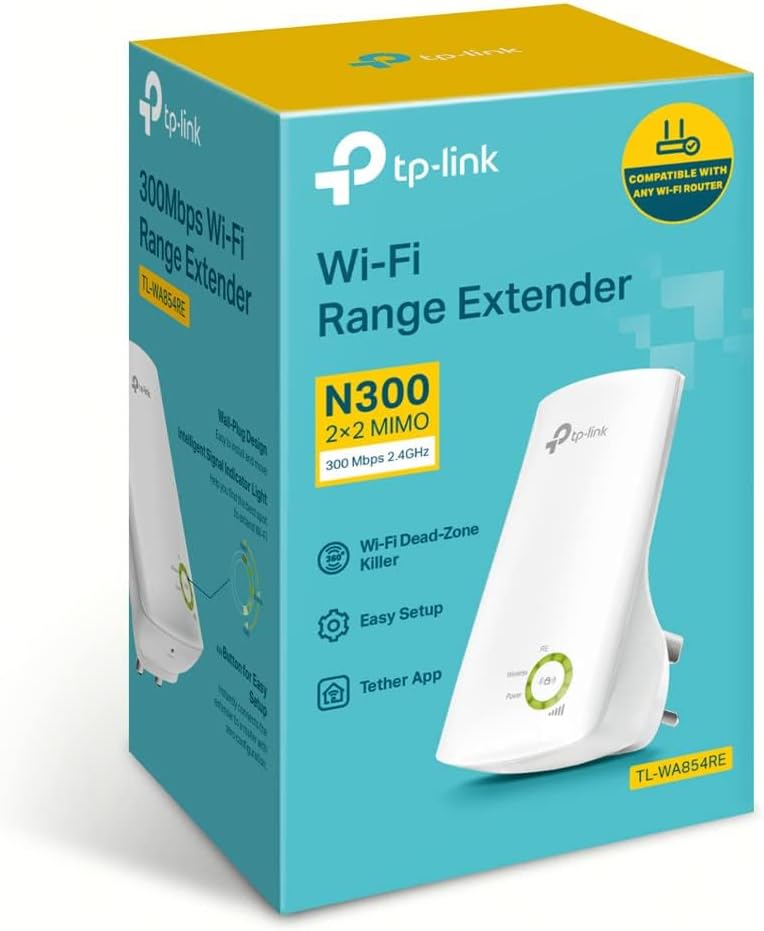 TP-Link 300 Mbps WiFi Extender, Smart Signal Indicator Light WiFi Booster, WiFi Range Extender Repeater, Internet Booster, Expand Wider WiFi Coverage, App Control Easy Plug-in, UK Plug (TL-WA854RE)