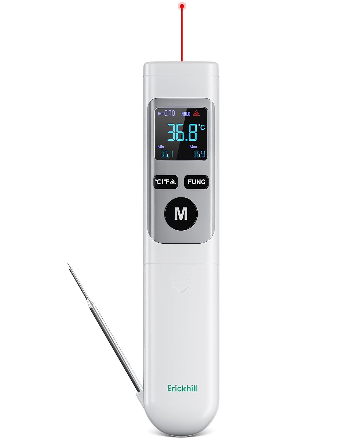 ERICKHILL Infrared Thermometer -50℃~550℃ With -50~260℃ Meat Thermometer, Non-Contact Laser Thermometer Gun LCD Backlit Digital Display Adjustable Emissivity - for Vehicle Repair/Cooking/BBQ/Freezer