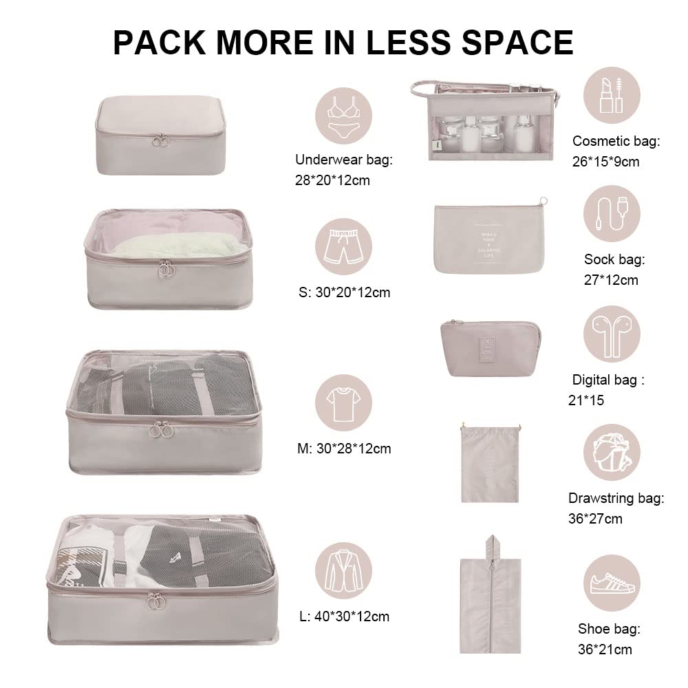 OSDUE Packing Cubes for Suitcase, 8PCS Thickening Travel Organiser Packing Bags Lightweight Travel Accessories Organizers Essentials Clothes Shoes Cosmetics Toiletries Storage Bags