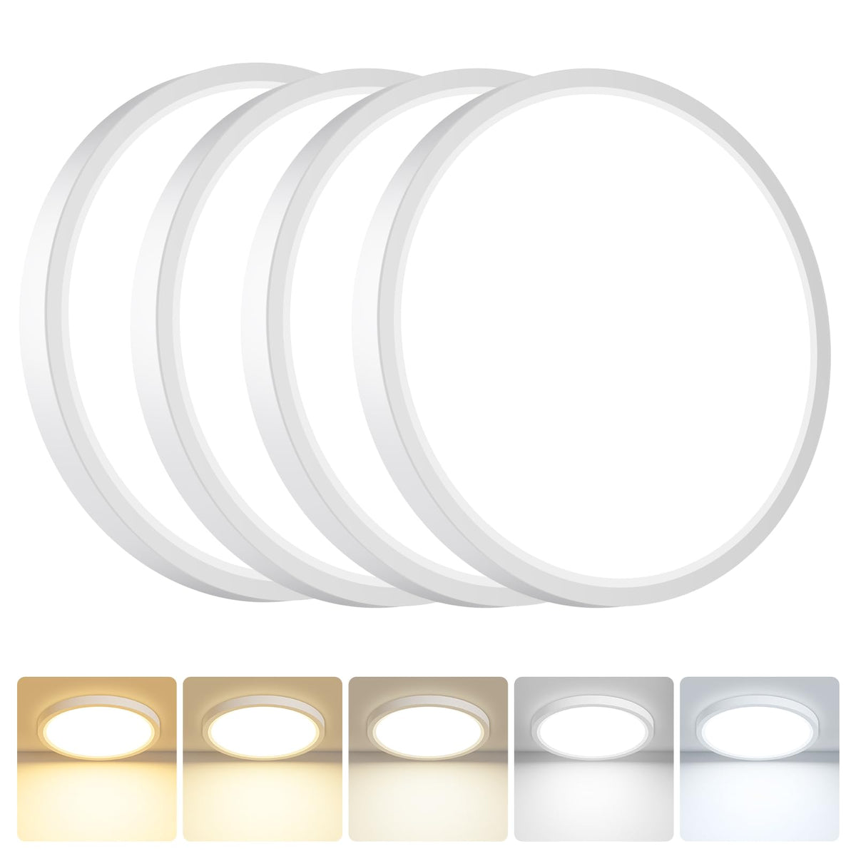hepside 2 Pack Bathroom Ceiling Light 30cm, 3000K/3500K/4000K/5000K/6500K 5CCT LED Ceiling Lights, 24W, Modern, Waterproof, Round Flush Mount for Bathroom, Kitchen, Bedroom, Hallway