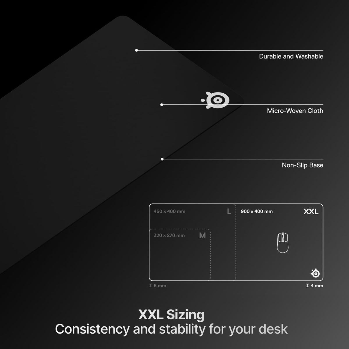 SteelSeries QcK Edge Cloth Gaming Mouse Pad - Never-fray Stitched Edges - Optimized For Gaming Sensors - Size L (450 x 400 x 2mm) - Black