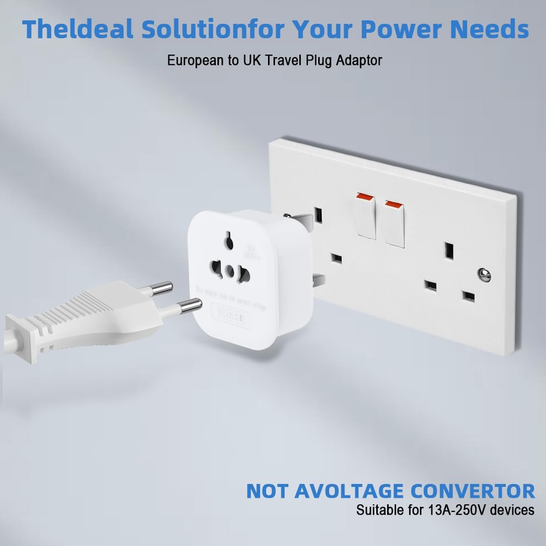 2Pack European to UK Plug Adaptor, US to UK Travel Plug Adapter