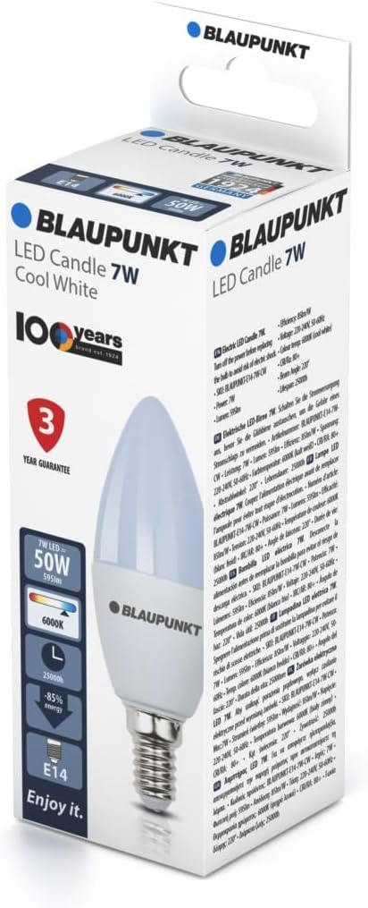 Blaupunkt E14 LED Light Bulb Candle Shape – 10W (Equivalent to 80W - 100W), 820 Lumens, 4000K Neutral White LED – Non‑Dimmable, E14 Screw Base, Energy‑Efficient Home Lighting – Pack of 1