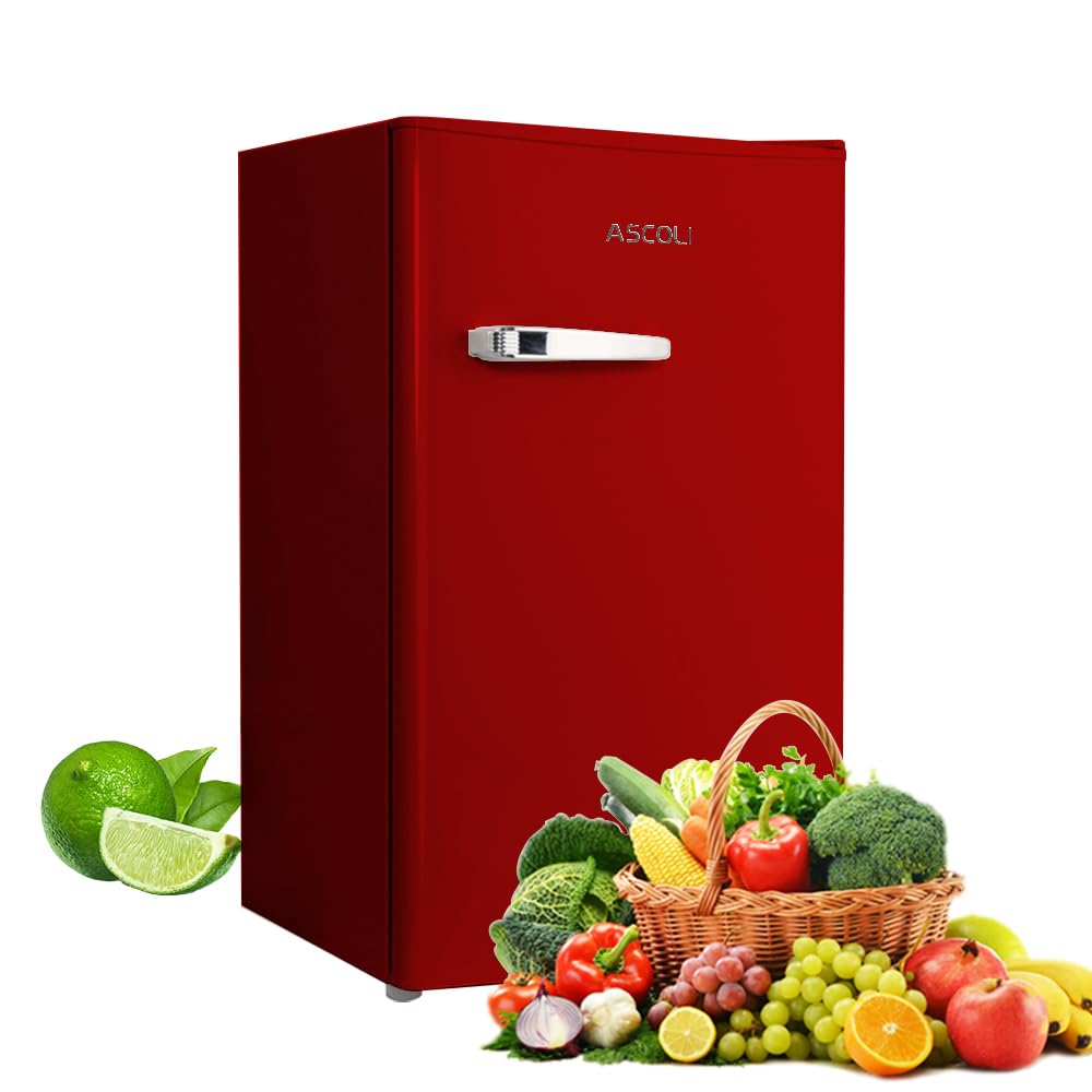 Retro Mini Fridge 85L, Compact Refrigerator, Under Counter Fridge, Direct Cooling, Super Quiet, Adjustable Racks, Metal Handle, Mechanical Control, Led Light
