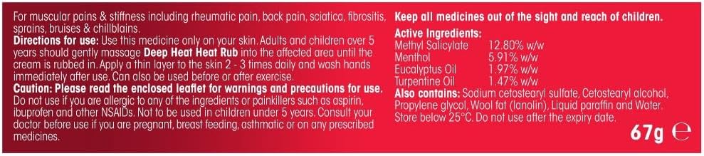 Deep Heat Heat Rub, Relieves Muscular Aches & Pains, 67g (Pack of 1)