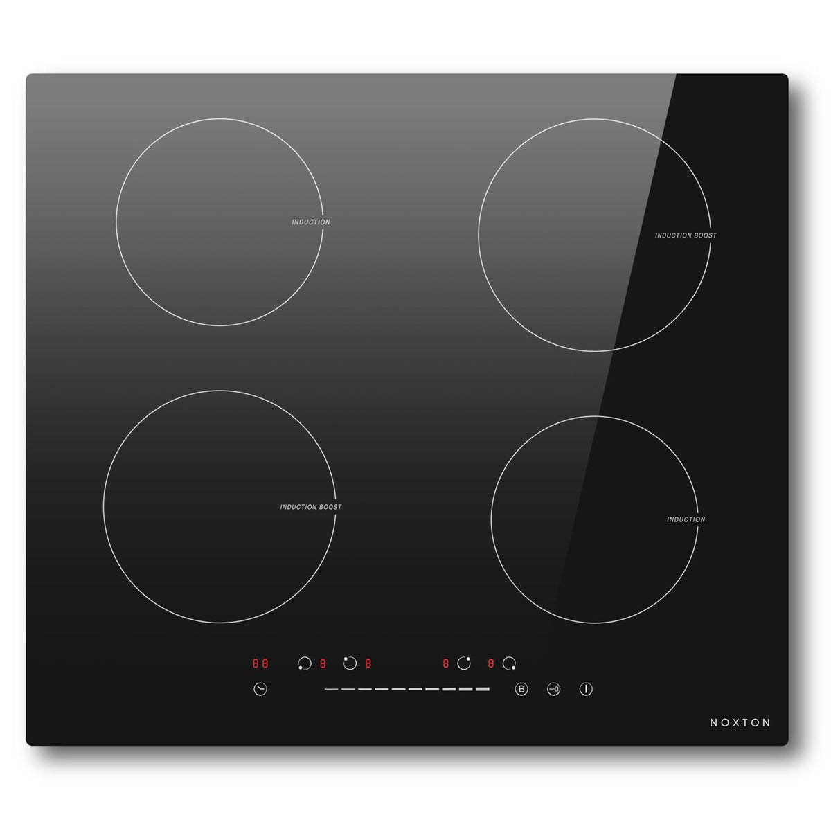 Noxton Plug in Induction Hob, 4 Zones Electric Hob 60cm, Touch Control with Child Safety Lock,UP to 99 Min Timer Black Crystal Glass