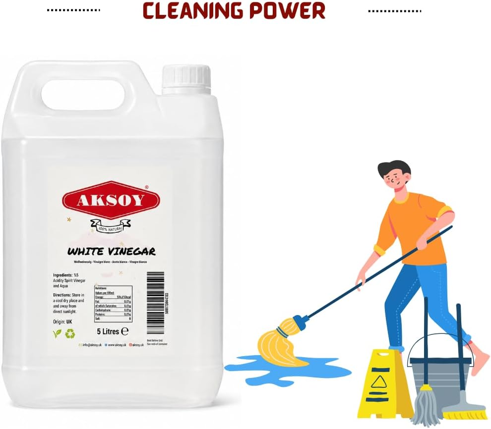 Aksoy Distilled White Spirit Vinegar 5L | Ideal for Cleaning, Pickling, Marinating, Cooking & Natural Weed Control – Multi-Purpose, Descaling & Odour Removal