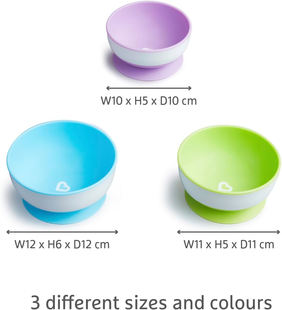 Munchkin Stay Put Baby Suction Bowl Set| Baby Bowls for Weaning| Baby Feeding Suction Dish Pack| for Babies & Toddlers 6 Months+|BPA Free Weaning Set for Babies| Microwave/Dishwasher Safe | 3 Pack