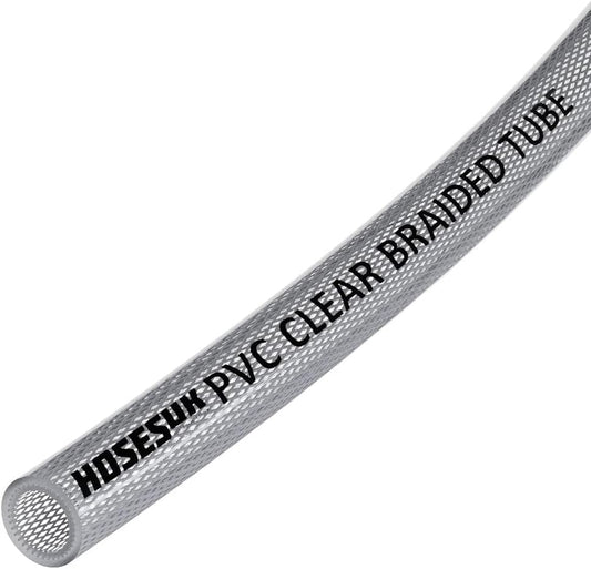 6mm (1/4") ID PVC Clear Reinforced Braided Air, Water, Oil, Gas, Food Flexible Plastic Hose Tube 22 Metres