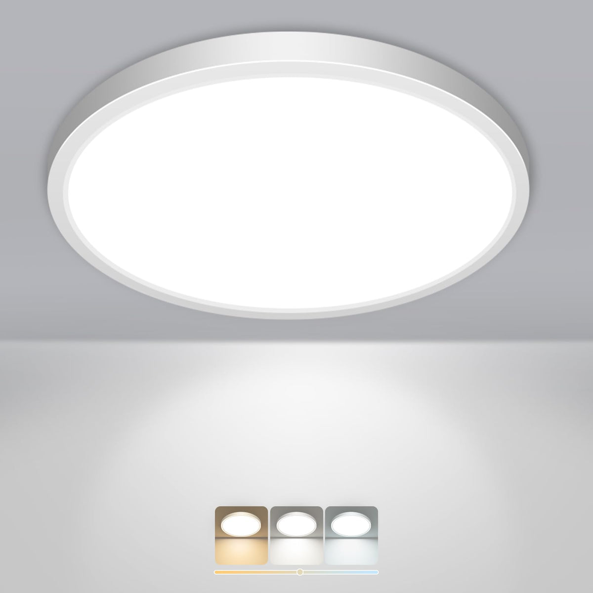 slochi Bathroom Light, 3000K/4000K/6500K 3 Color Temperature, Waterproof, Round, Modern, Flush Ceiling Light for Bathroom, Kitchen, Bedroom, Hallway and MoreØ18CM(Gold)