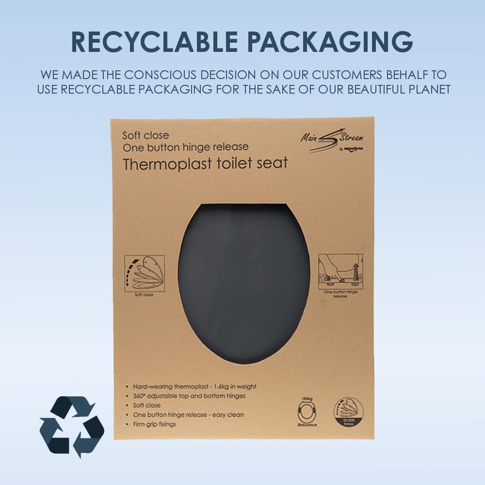 AQUALONA® Premium Thermoplastic Toilet Seat Soft Close Hardwearing Seat with Two Button Hinge Release D Shaped Easy to Clean Simple Installation Top and Bottom Fittings (White - D Shape)