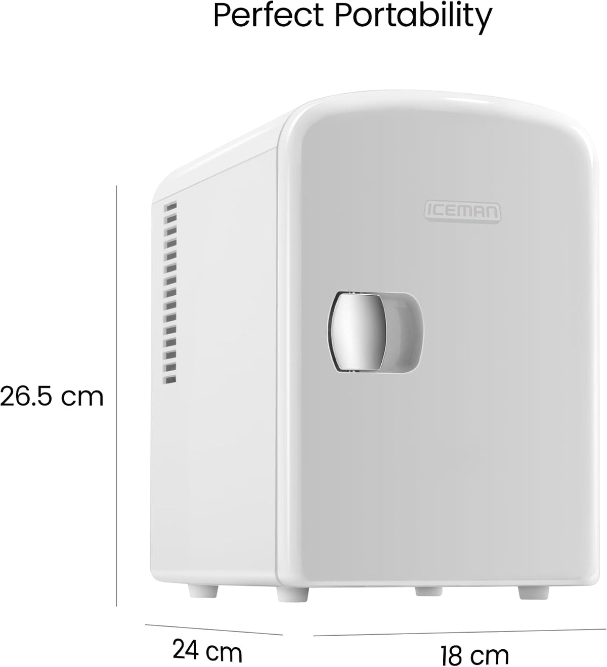 Iceman Mini Portable Eraser Personal Fridge, Cools & Heats, 4 Litre Capacity, Chills 6 12oz cans, 100% Freon-Free & Eco Friendly, Includes Plugs for Home Outlet & 12V Car Charger, Black