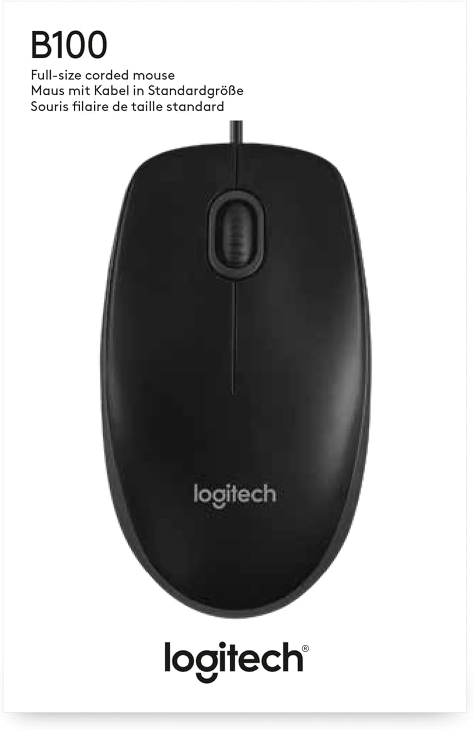 Logitech B100 Wired Mouse, USB Port, 800 DPI Optical Sensor, 3 Buttons, for Left and Right Handers, PC/Mac - Black (Optical Business Mouse | Pack of 5)