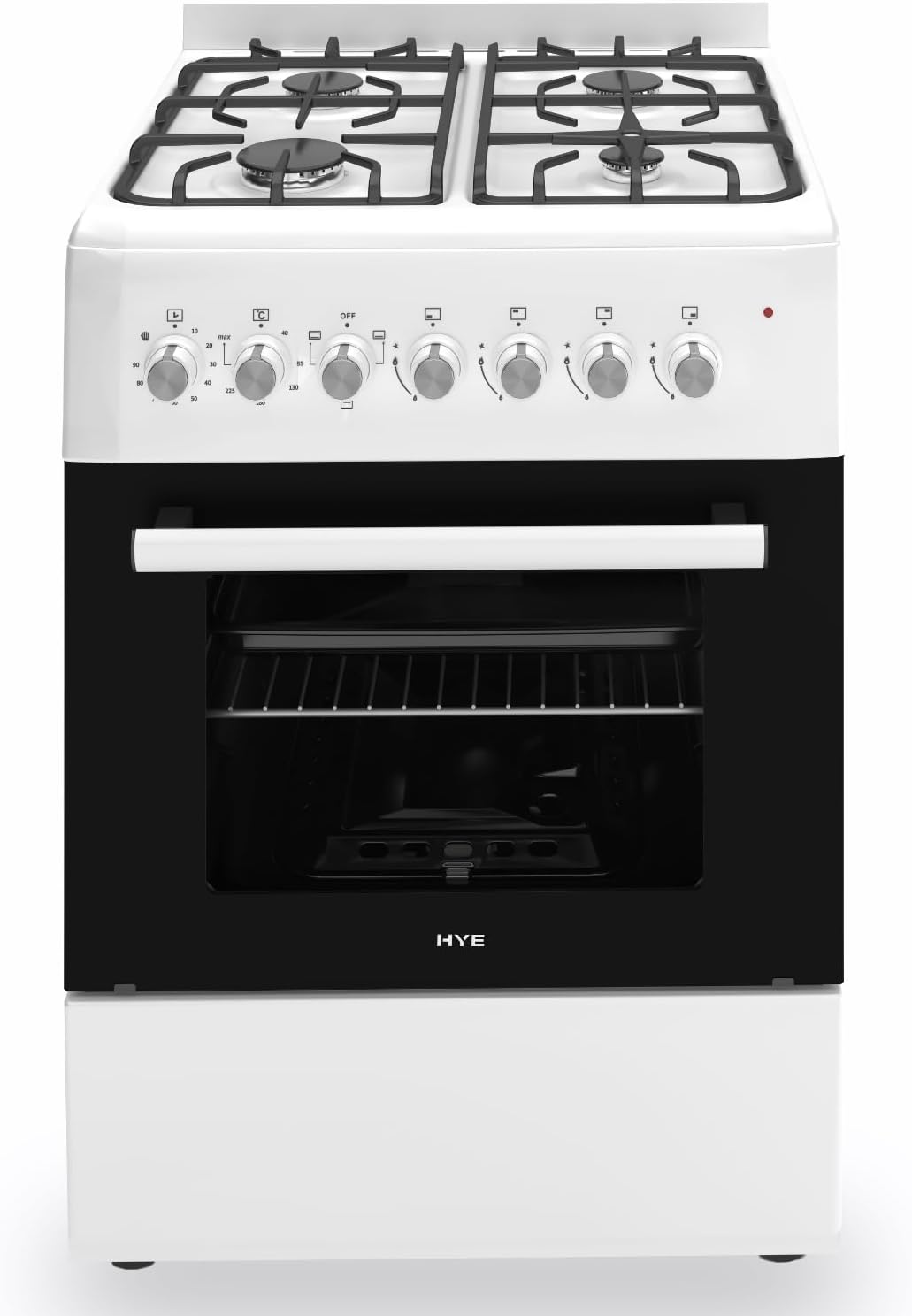 HYE Gas Cooker - 4 Gas Burners, 62L Electric Oven