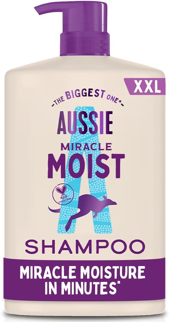 Aussie Miracle Moist Shampoo 1L Pump to Restore Brittle & Dry Hair