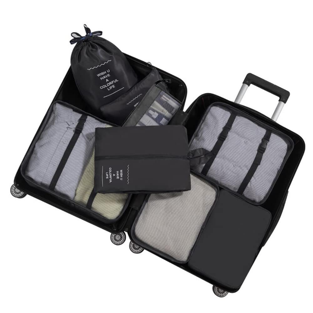 Travel Packing Cubes, Toifucos Multifunction 8pcs/set Luggage Organiser Compression Suitcase Essential Bag, Dark Gray