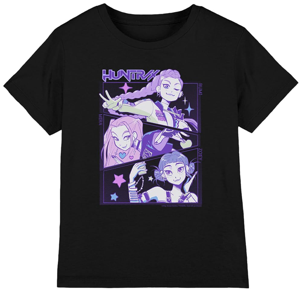 Kpop Demon Hunters Unisex Kids K-pop Demon Hunters - Anime Huntrix Huntr/X Kids T Shirt, Black T-Shirt (Pack of 1)