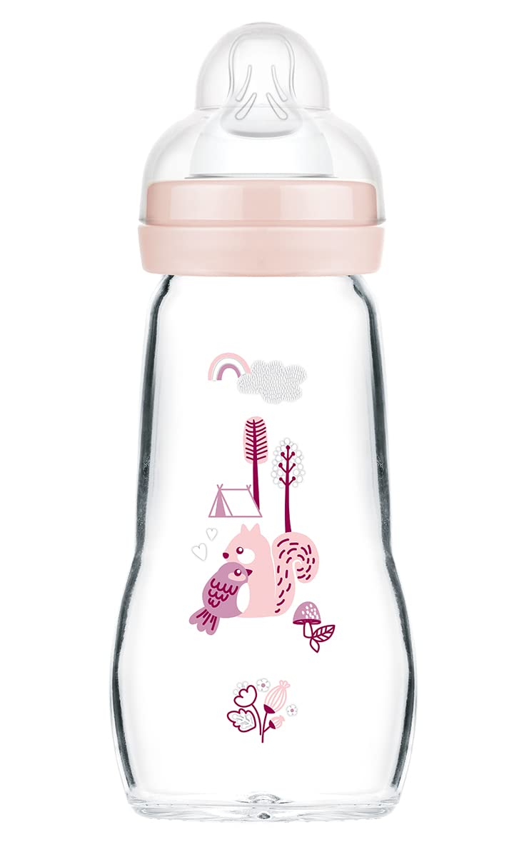 MAM Glass Bottle, 2X 260ml, with SkinSoft Silicone Teat, Yellow