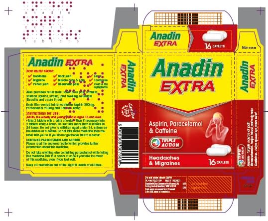 Anadin Extra Pain Relief Tablets 16s, Aspirin, Paracetamol, Caffeine