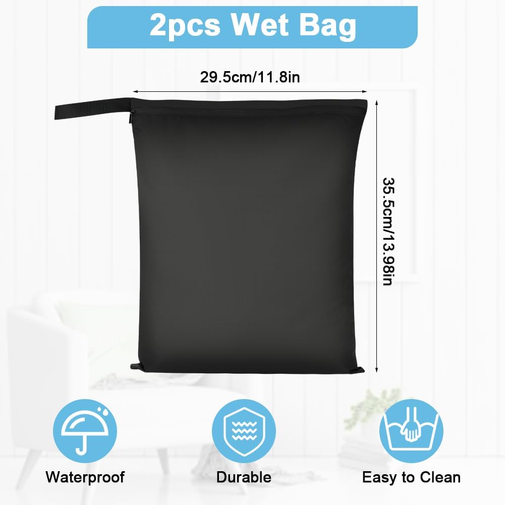 2PCS Wet Bags for Baby Items, Wet Swimsuits, Beach, Camping(Black)