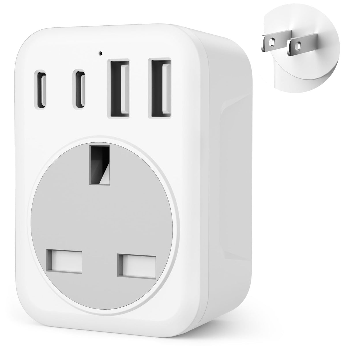 UK To European Plug Adapter,5 IN 1 European Travel Adaptor with 2 USB C & 2 USB A,Grounded EU Plug Adapter for Germany Spain France Turkey Greece etc (Type E/F)