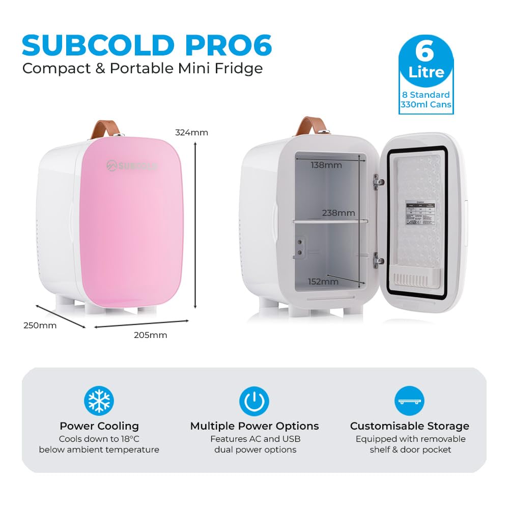 Subcold Pro4 Mini Fridge 4L, Quiet Small Fridge for Bedroom, AC & USB