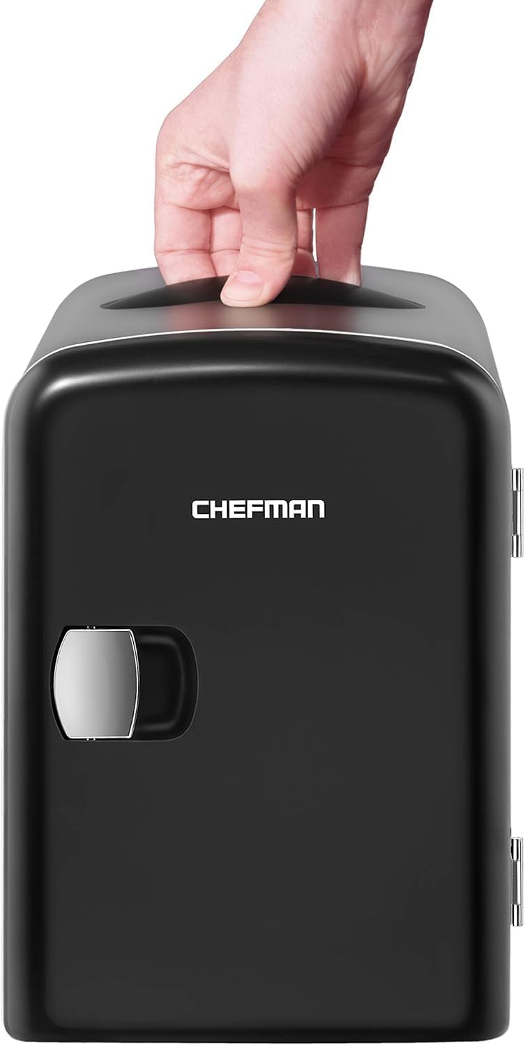 Iceman Mini Portable Eraser Personal Fridge, Cools & Heats, 4 Litre Capacity, Chills 6 12oz cans, 100% Freon-Free & Eco Friendly, Includes Plugs for Home Outlet & 12V Car Charger, Black