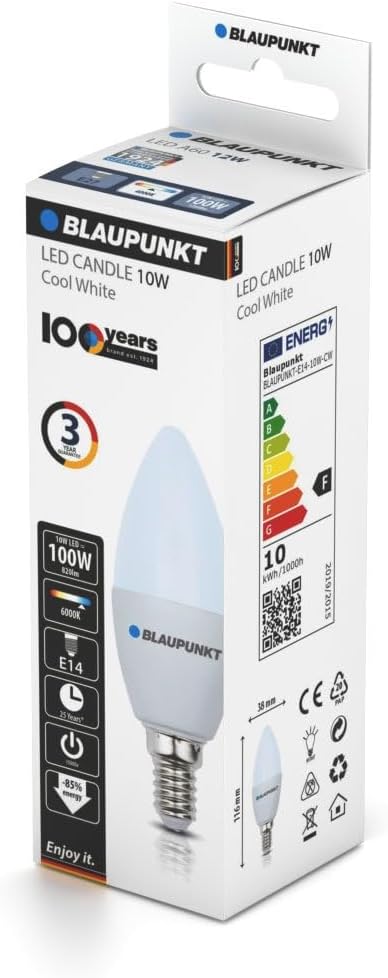 Blaupunkt E14 LED Light Bulb Candle Shape – 10W (Equivalent to 80W - 100W), 820 Lumens, 4000K Neutral White LED – Non‑Dimmable, E14 Screw Base, Energy‑Efficient Home Lighting – Pack of 1