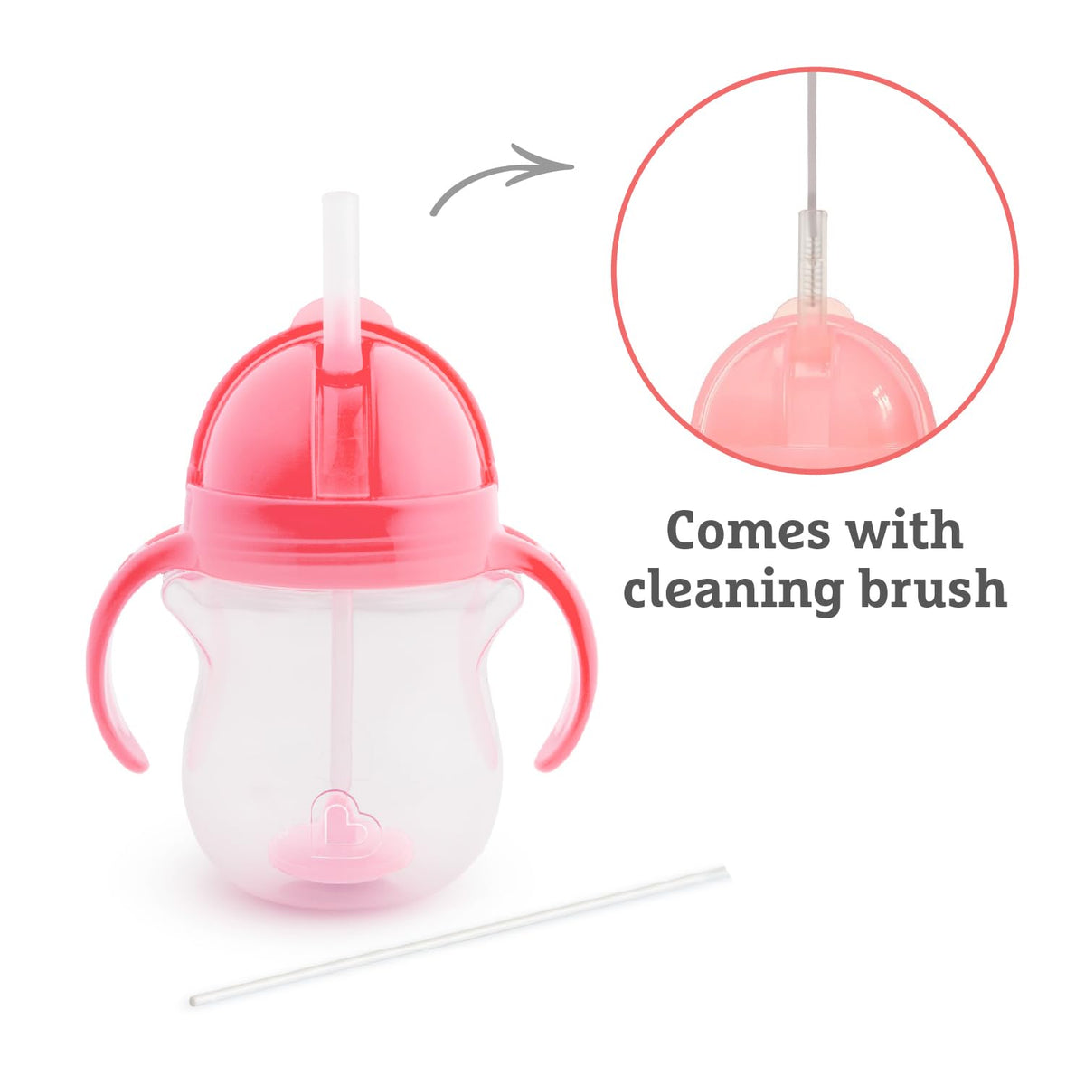 Munchkin Click Lock Tip & Sip Straw Cup Set| Baby & Toddler Sippy Cups with Straw| BPA Free Non Spill Cup| Dishwasher Safe Baby Straw Cup| Weighted Straw Childrens Cups| 7oz/207ml| 2 Pack| Pink/Purple