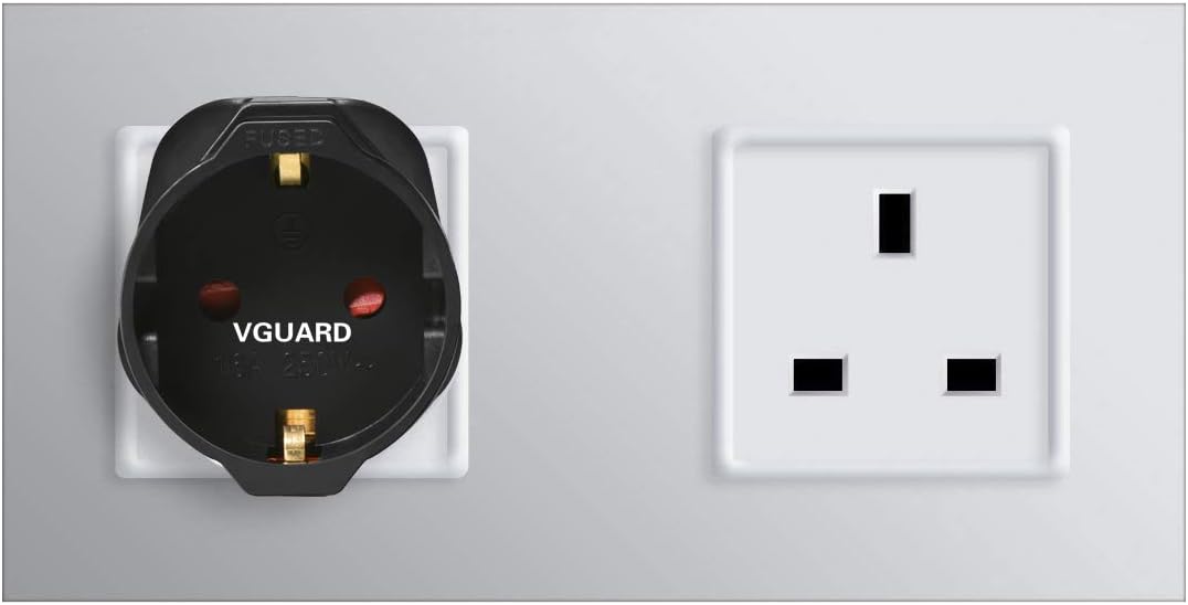VGUARD European to UK Plug Adapter 2 Pack BS8546 Certified Travel Adapter 2-Pin to 3-Pin, EU Schuko to UK Plug with 13A Fuse for Europe French Spanish German Turkish to UK Socket - Black