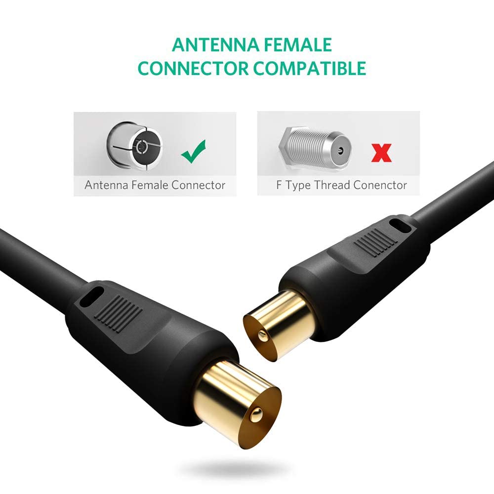 Ancable TV Aerial Cable with Coaxial Adapter 1M Black TV Ariel Lead