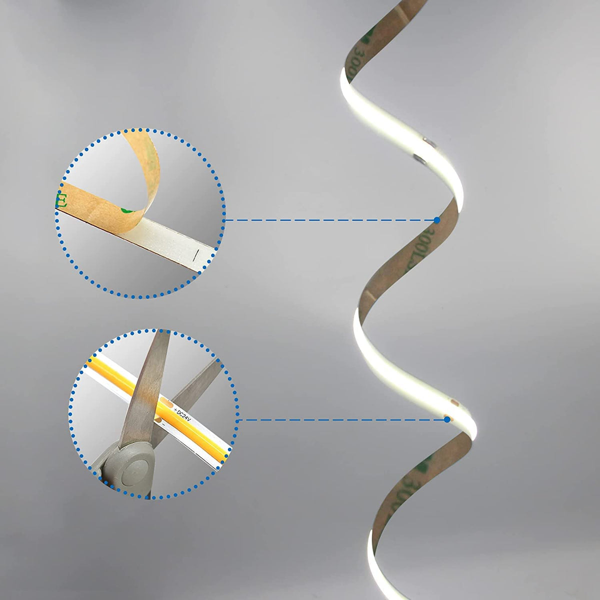 TTWAY COB LED Strip Lights 2700K, Dimmable LED Strip Kit, Super Bright 24V LED Tape Lights CRI90+ with RF Remote and UKCA Power Supply for DIY Home Decoration, 5M, 2400LEDs, Warm White.