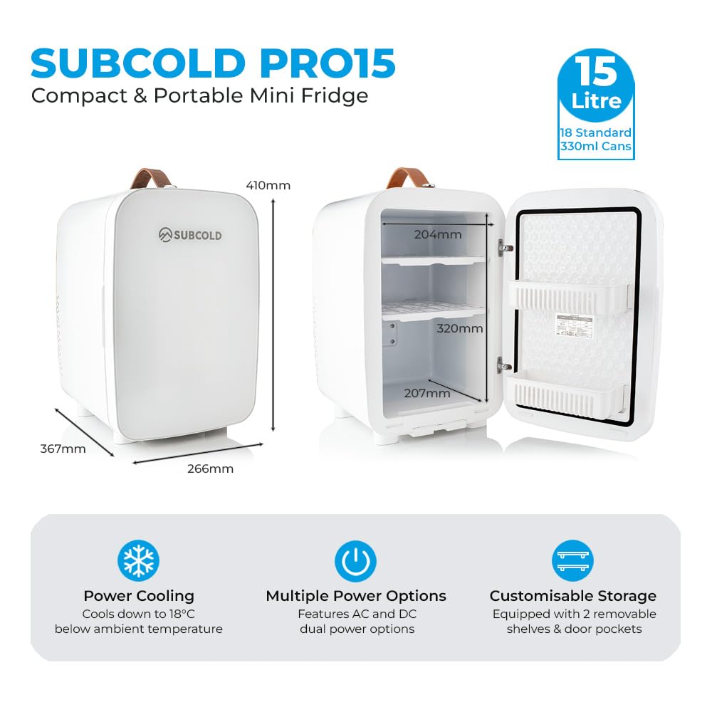 Subcold Pro4 Mini Fridge 4L, Quiet Small Fridge for Bedroom, AC & USB